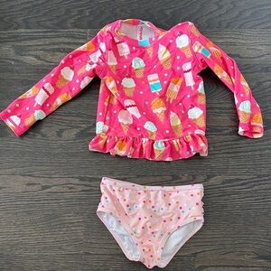 Ruffle Butts Girls' Pink Ice Cream Print Rash Guard Swim Set